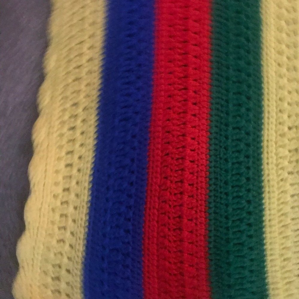 Handmade Rainbow Stripe Crochet Boho Blanket Throw Colorful Multi Acrylic - Picture 3 of 6